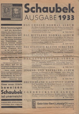 Каталог марочных альбомов фирмы Schaubek 1933 