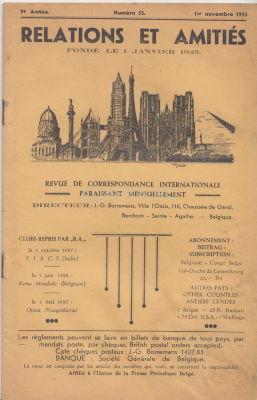 Relations et amities №53 1933 бюллетень Брюссельского корреспондентского общества