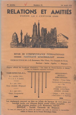 Relations et amities №47 1933 бюллетень Брюссельского корреспондентского общества
